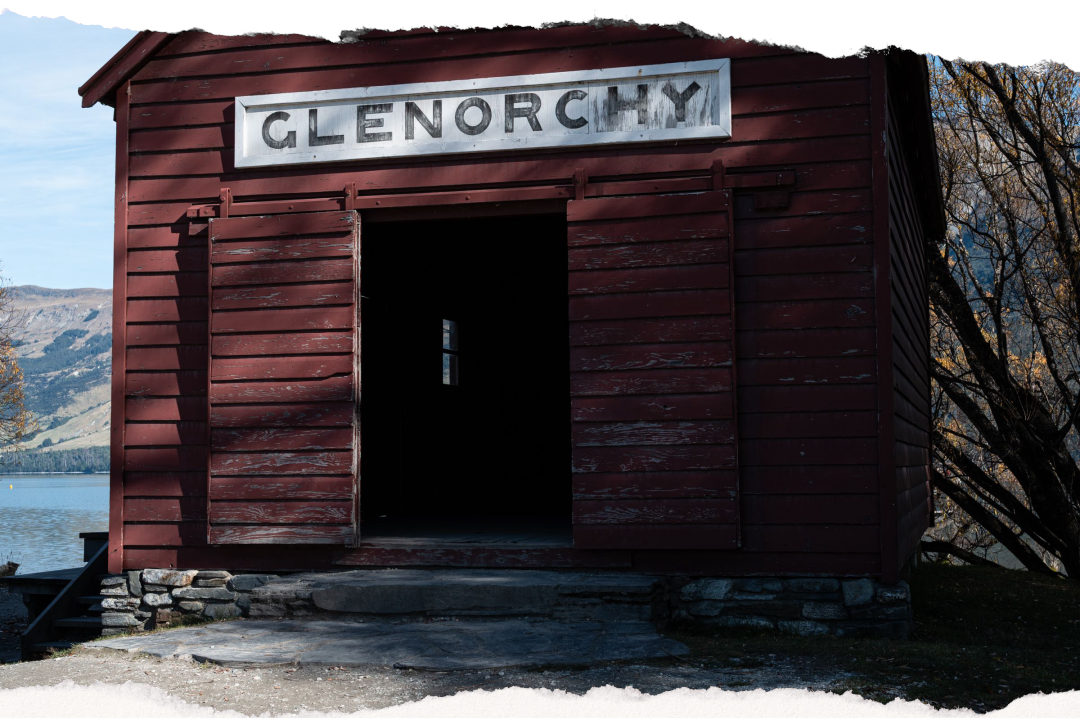 The historic red Glenorchy boatshed at the head of Lake Wakatipu, gateway to the Dart Valley