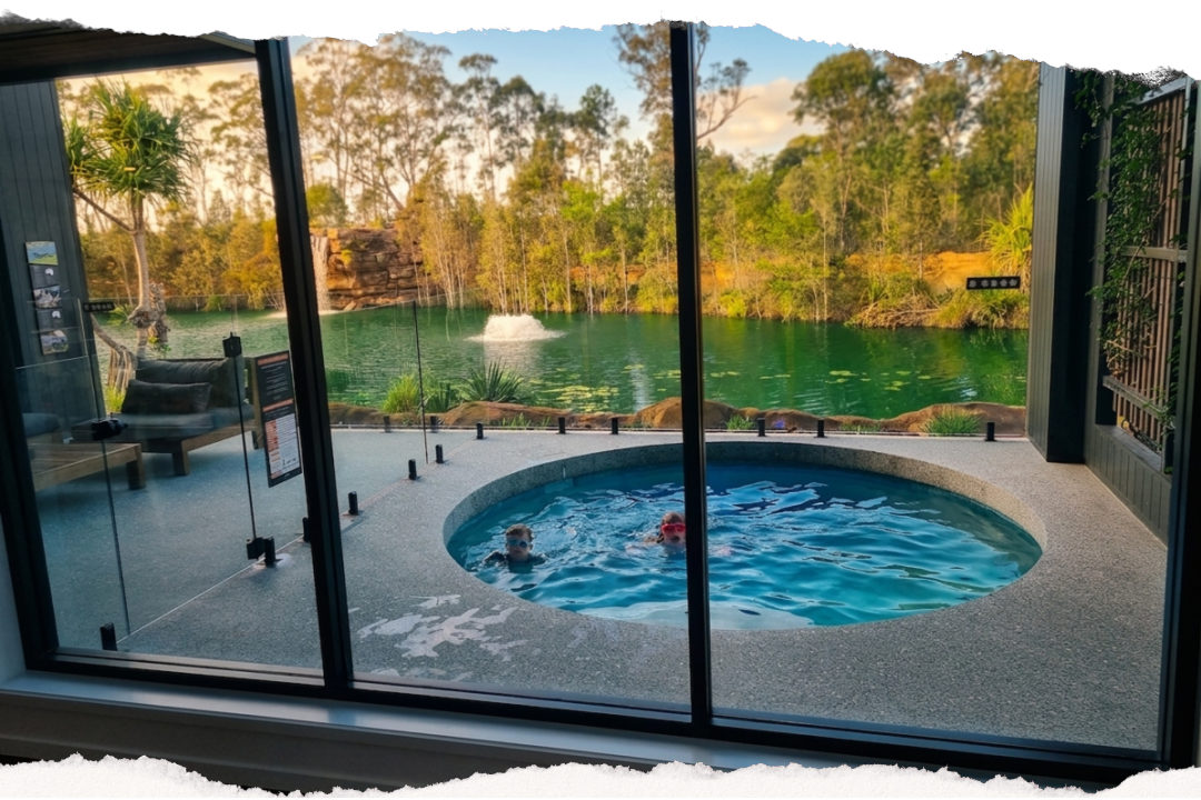 A heated plunge pool at the Crocodile Hunter Lodge overlooking the lake
