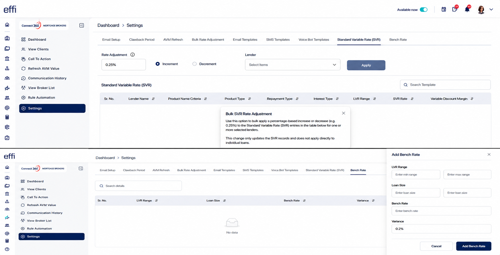 Effi Client Retention — keeps rates current