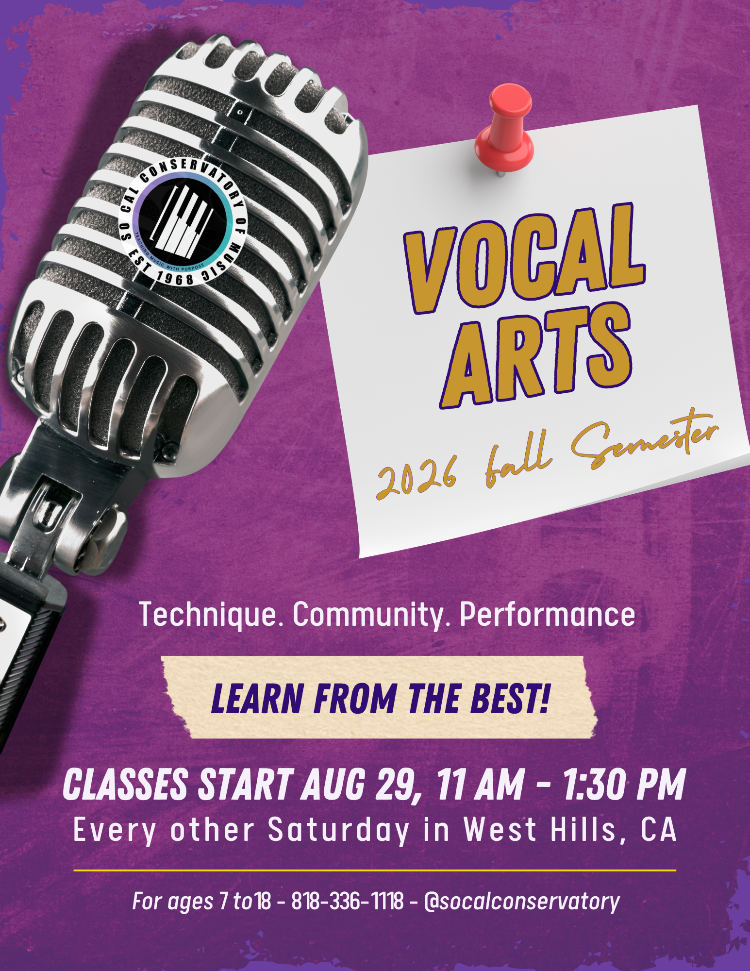 Fall 2026 Vocal Arts: technique, community, and performance for singers ages 7 to 18