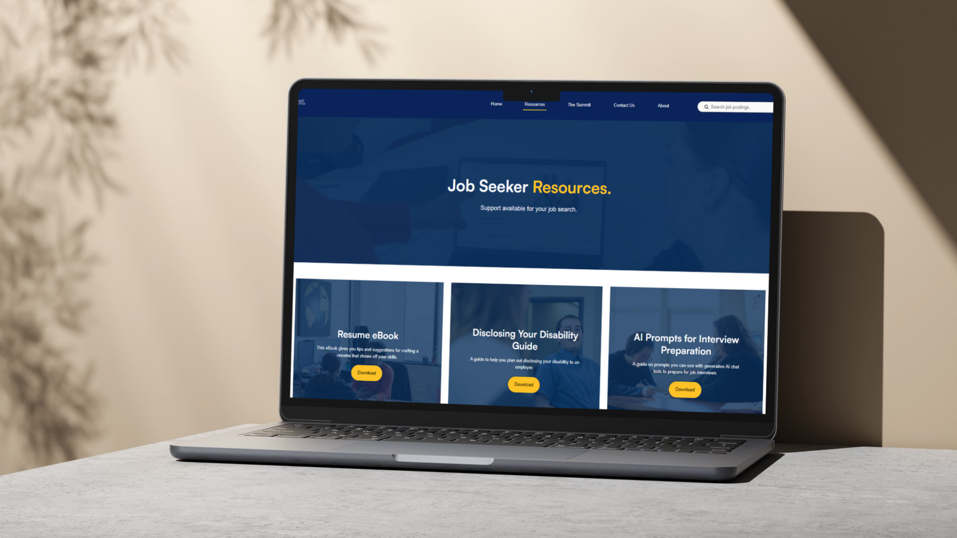A laptop displaying a website that says, "Job Seeker Resources".