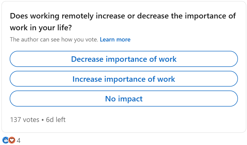 Poll: Does working remotely increase or decrease the importance of work in your life?