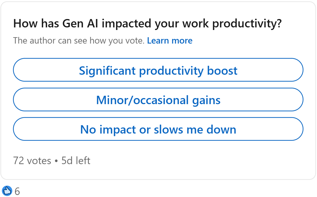 Poll: How has Gen AI impacted your work productivity? 