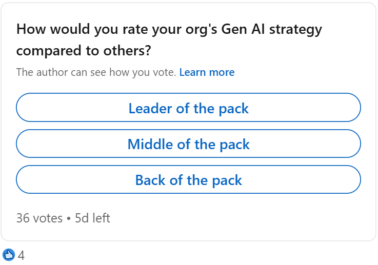 Poll: How would you rate your org's Gen AI strategy compared to others? 