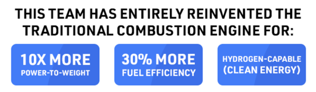 This team has entirely reinvented the traditional combustion engine for: 10x more power-to-weight This team has entirely reinvented the traditional combustion engine for: 10x more power-to-weight