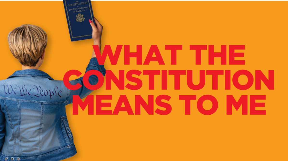 A couple in vintage clothing embraces. Pink text on gray background: Bob & Jean: A Love Story.