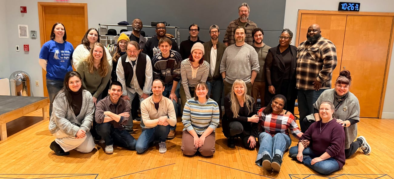 Members of the cast and creative team of An Enemy of the People with Public staff. Members of the cast and creative team of An Enemy of the People with Public staff.