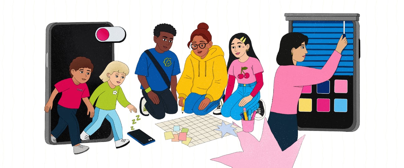 An illustration of the Dais team playing in the snow