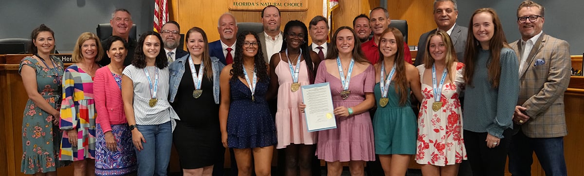 Winter Springs High School Softball team with commissioners