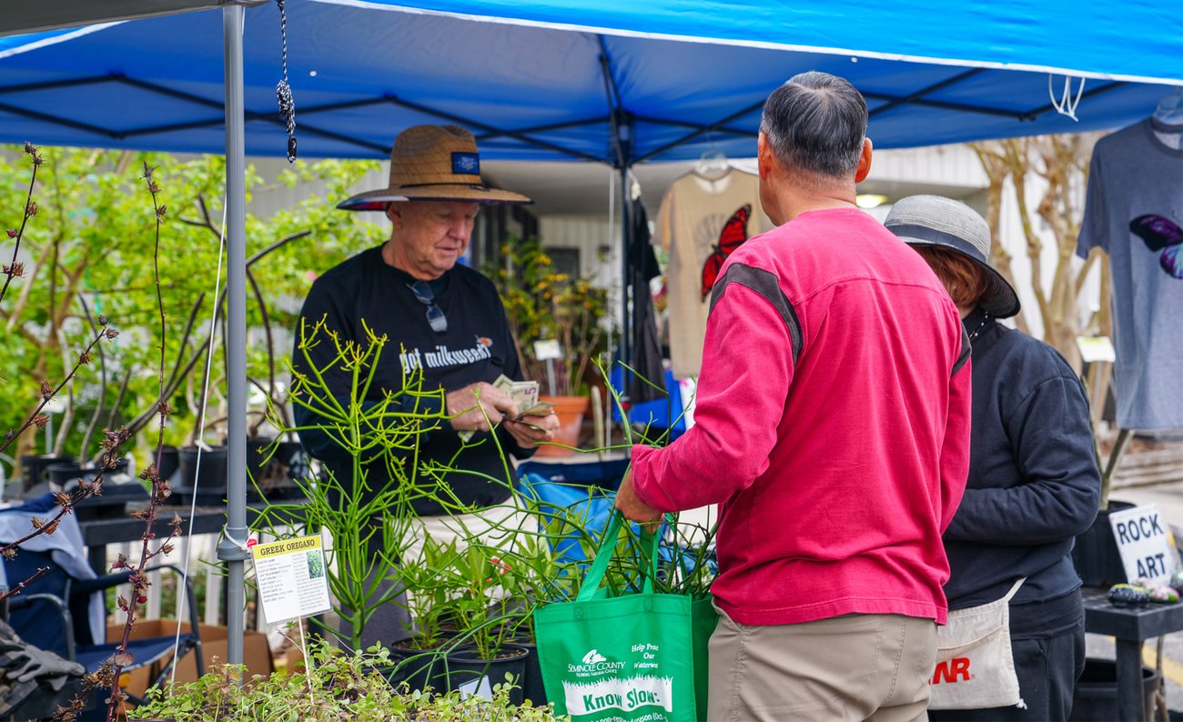 People buying plants from a vendor People buying plants from a vendor