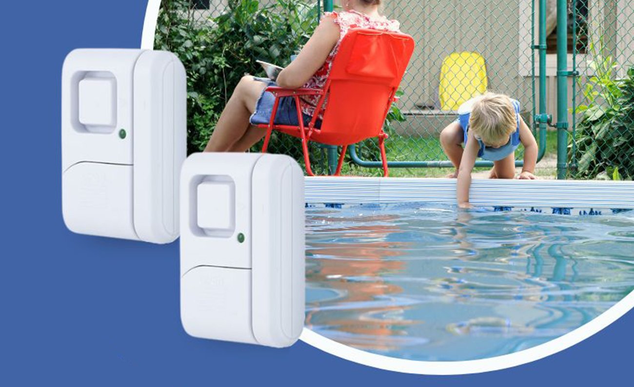 kid leaning over pool, two door alarms kid leaning over pool, two door alarms