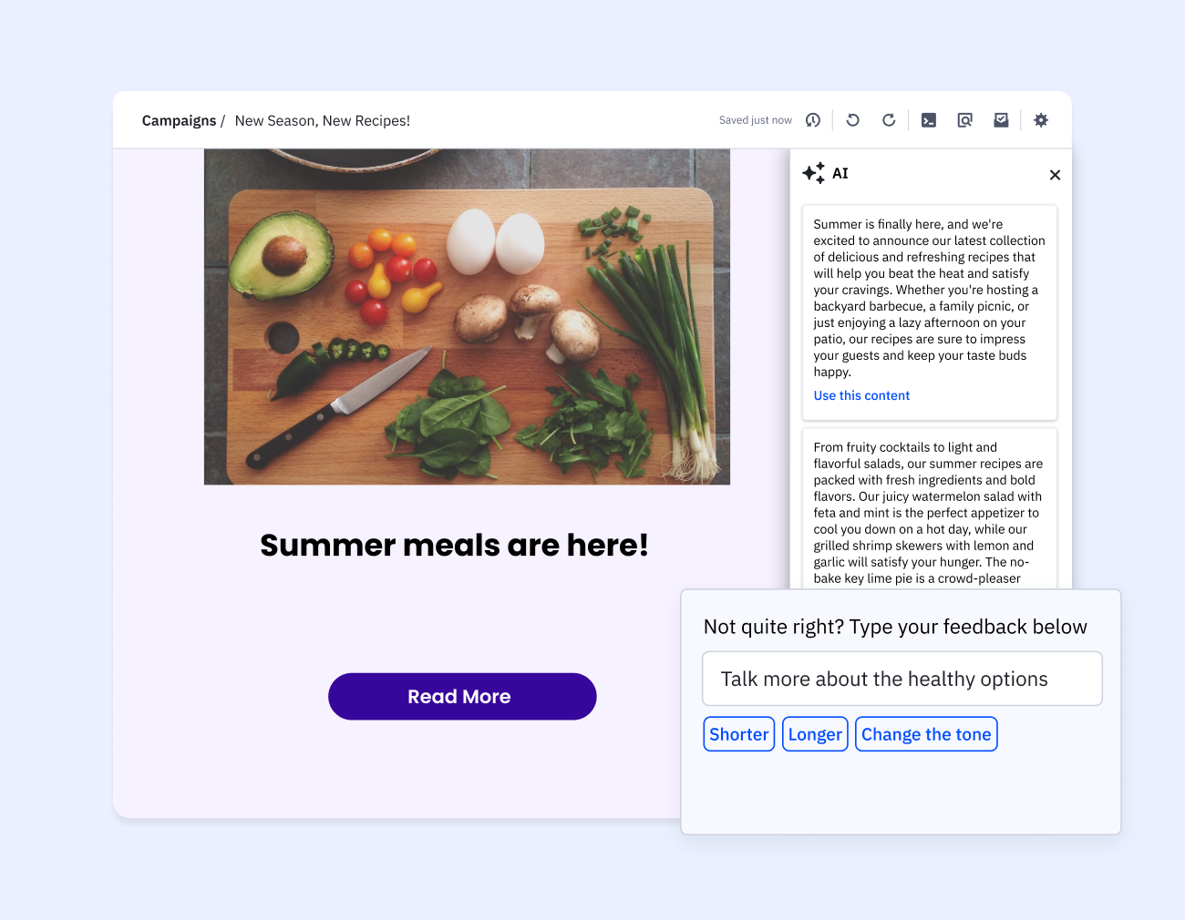 ActiveCampaign AI content generator that empowers marketers to ideate, compose, and reiterate to perfection.