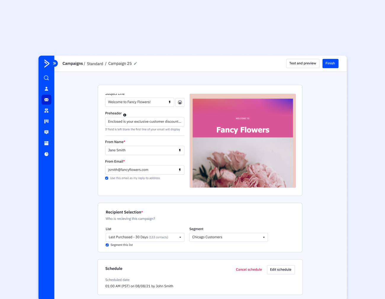 ActiveCampaign's new campaign workflow offers a seamless and intuitive experience that allows you to set up an email campaign in less time. 