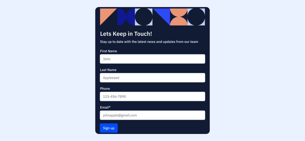 Example of a form built in ActiveCampaign