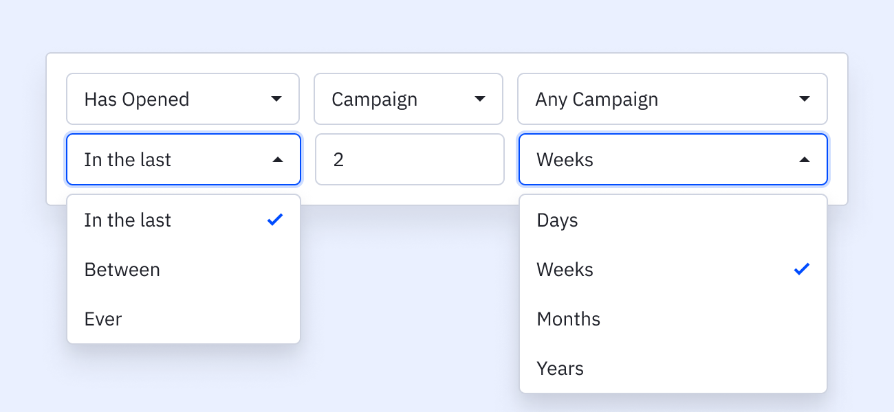 Example of our email activity window feature within a segment