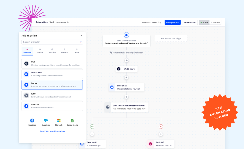 The new and improved automation builder is live and helps you create and manage automations twice as fast and with less effort.