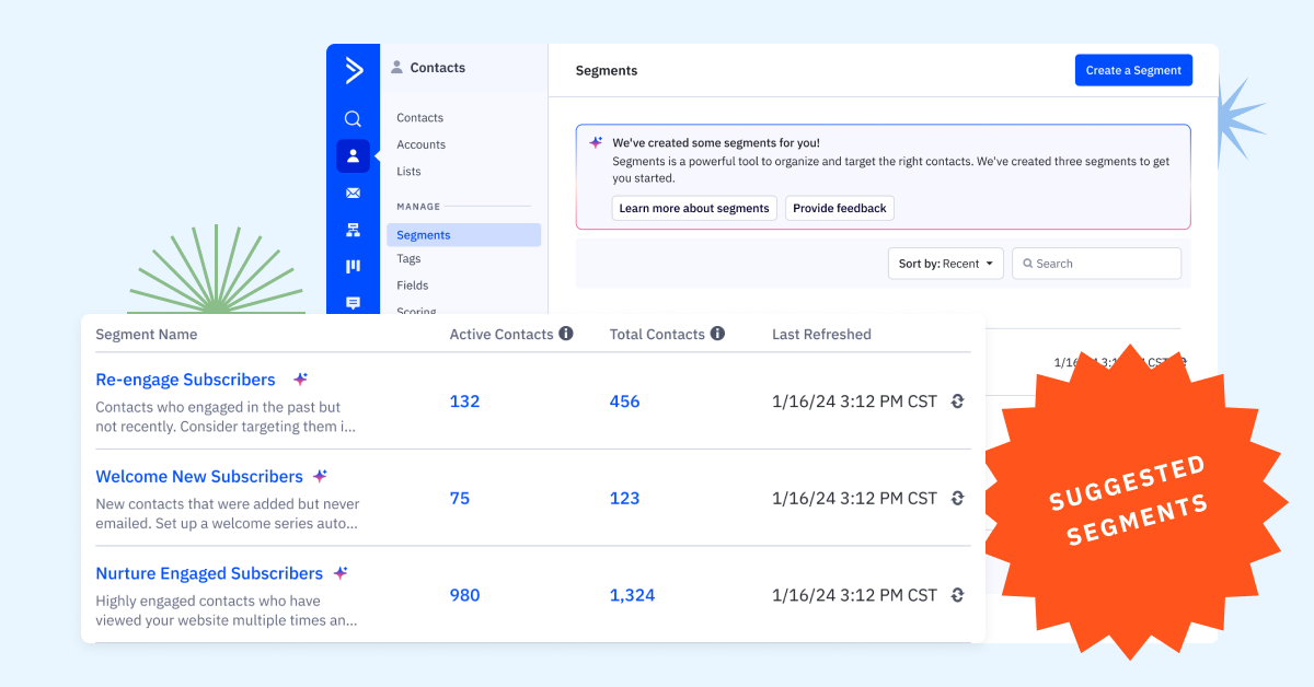 AI-suggested segments will automatically help you find the best audience based on user activity, behavior, and industry trends helping you reach the right people.