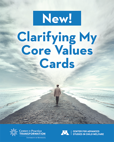 Clarifying my core value cards with image of person walking on beach.