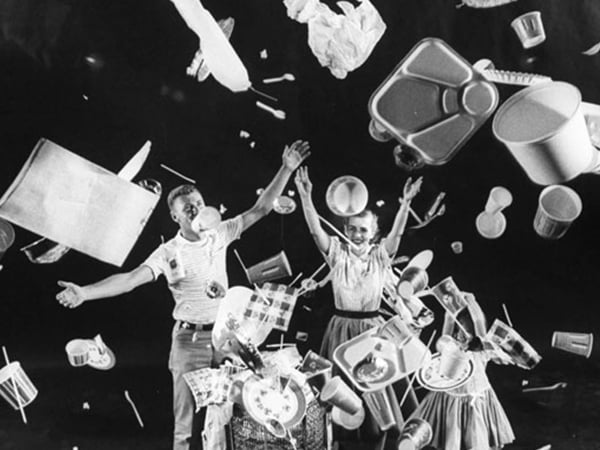 Plastics being thrown in the air