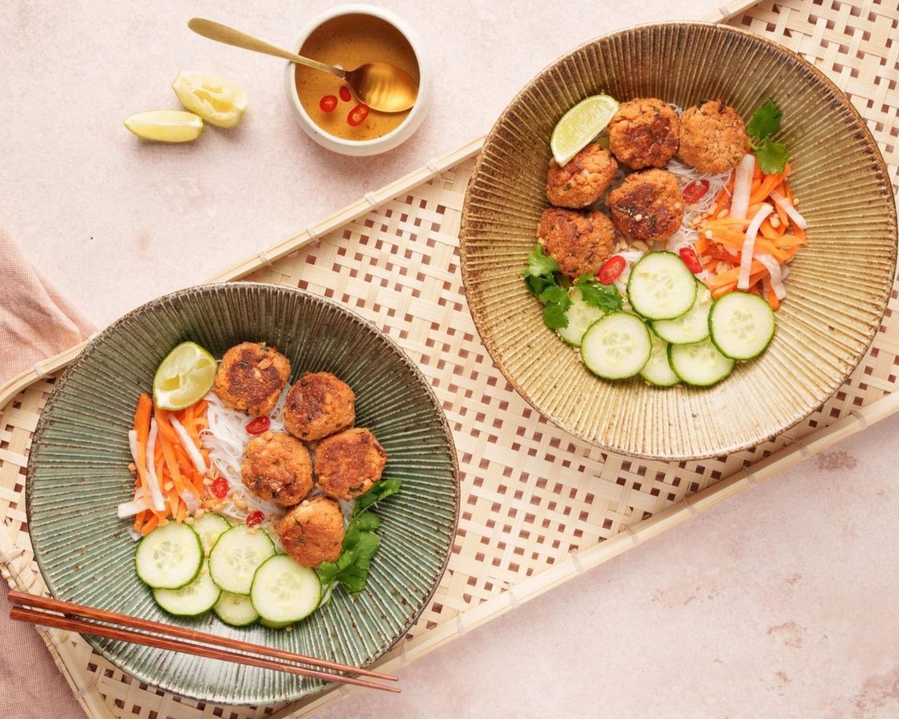 Vietnamese Rice Noodle Bowls With Lemongrass Tofu Balls