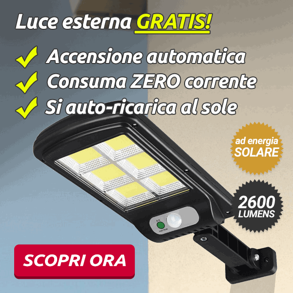 Lampada Solare Con Sensore Di Movimento Per Esterni, IP65, Bianca, 72 LED, Batteria 3000 MAh
