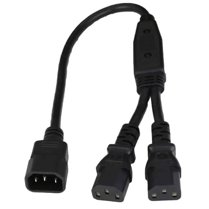 Y Cable, 4′ Overall, 3′ 12AWG C20 / 2×1′ 14AWG C13 – Black