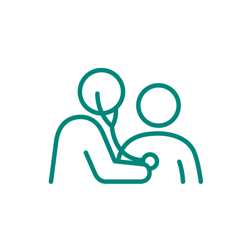 Icon of physician using stethoscope with patient 