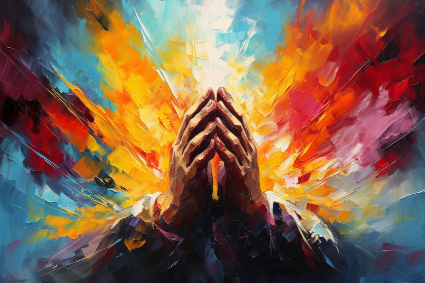 Colorful oil painted praying hands