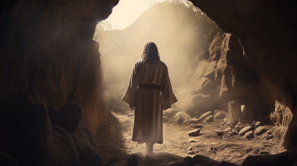 Jesus walking out of the tomb