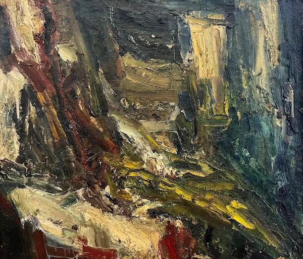 Ray Atkins, Philip White sat on a sofa reading, Liverpool 1963, oil on board, 68 x 79cm. Courtesy Castlegate House Gallery