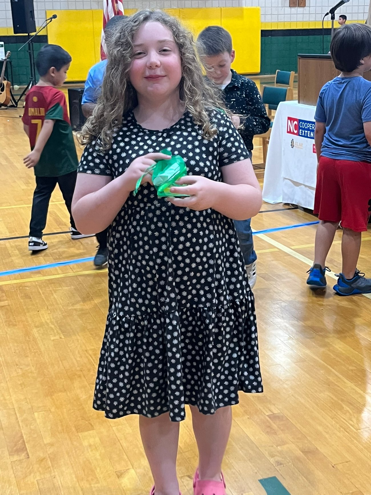 4-H Member at DAD with green award