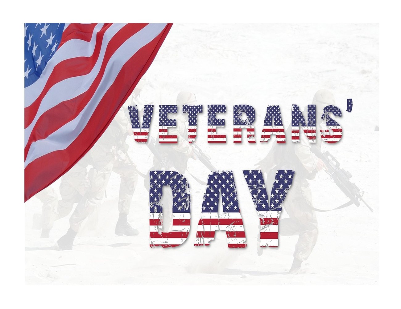 American flag in the corner, veteran's day written out in flag colors