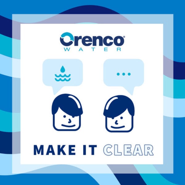 A promotional graphic for the podcast "Make It Clear," produced by Orenco Water.