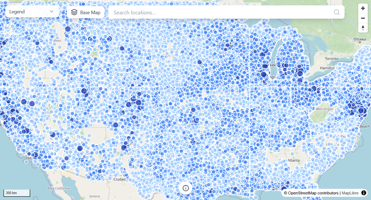 A screenshot of the free, public version of the national water well map tool released by the National Ground Water Association.