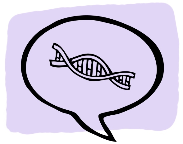 DNA inside speech bubble