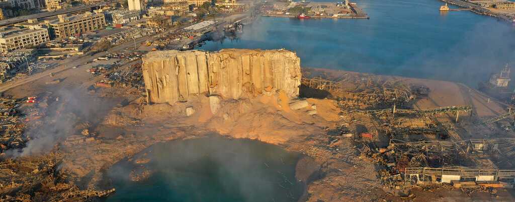 The scene of an explosion that hit the seaport of Beirut, on August 5, 2020.