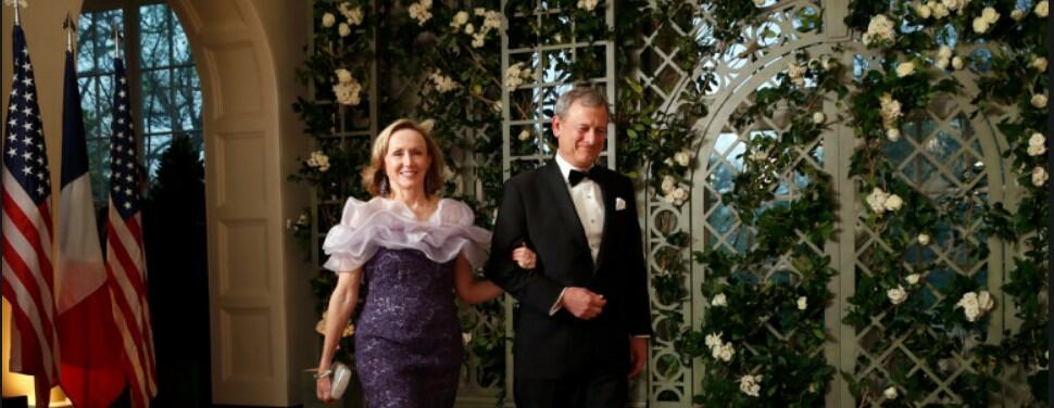 Supreme Court Chief Justice Roberts and his wife Jane Roberts arrive for a State Dinner with President Macron and President Trump at the White House, April 24, 2018, at Washington.
