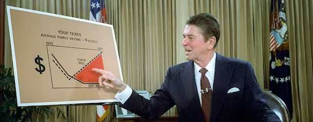 President Reagan speaks from the White House about his tax plan in 1981. Via Wikimedia Commons