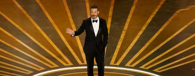 Host Jimmy Kimmel at the Oscars on March 12, 2023, at Los Angeles. AP/Chris Pizzello
