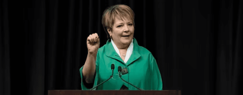 The Wisconsin supreme court candidate backed by Democrats, Janet Protasiewicz, on March 21, 2023, at Madison. AP/Morry Gash