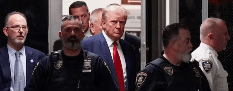 President Trump is escorted to a courtroom, April 4, 2023, at New York. AP/Mary Altaffer