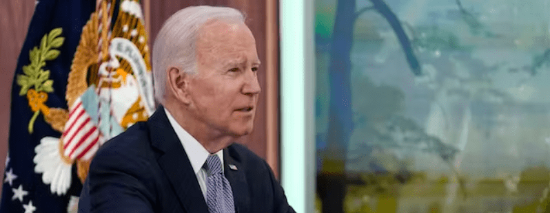 President Biden speaks at the fourth virtual Major Economies Forum on energy and climate, April 20, 2023, at the South Court Auditorium on the White House campus. AP/Patrick Semansky