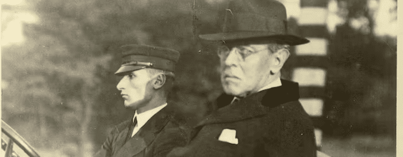 President Wilson with his chauffeur, George Howard, in an undated photo. Woodrow Wilson Presidential Library Archives via Wikimedia Commons
