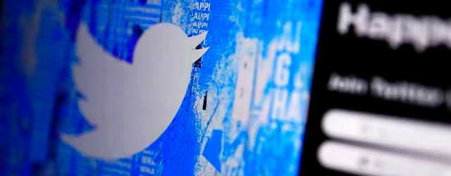 The Twitter splash page on a digital device, April 25, 2022. AP/Gregory Bull, file