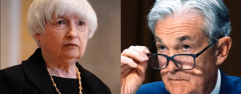 Treasury Secretary Yellen, left, and Federal Reserve Chairman Powell. AP