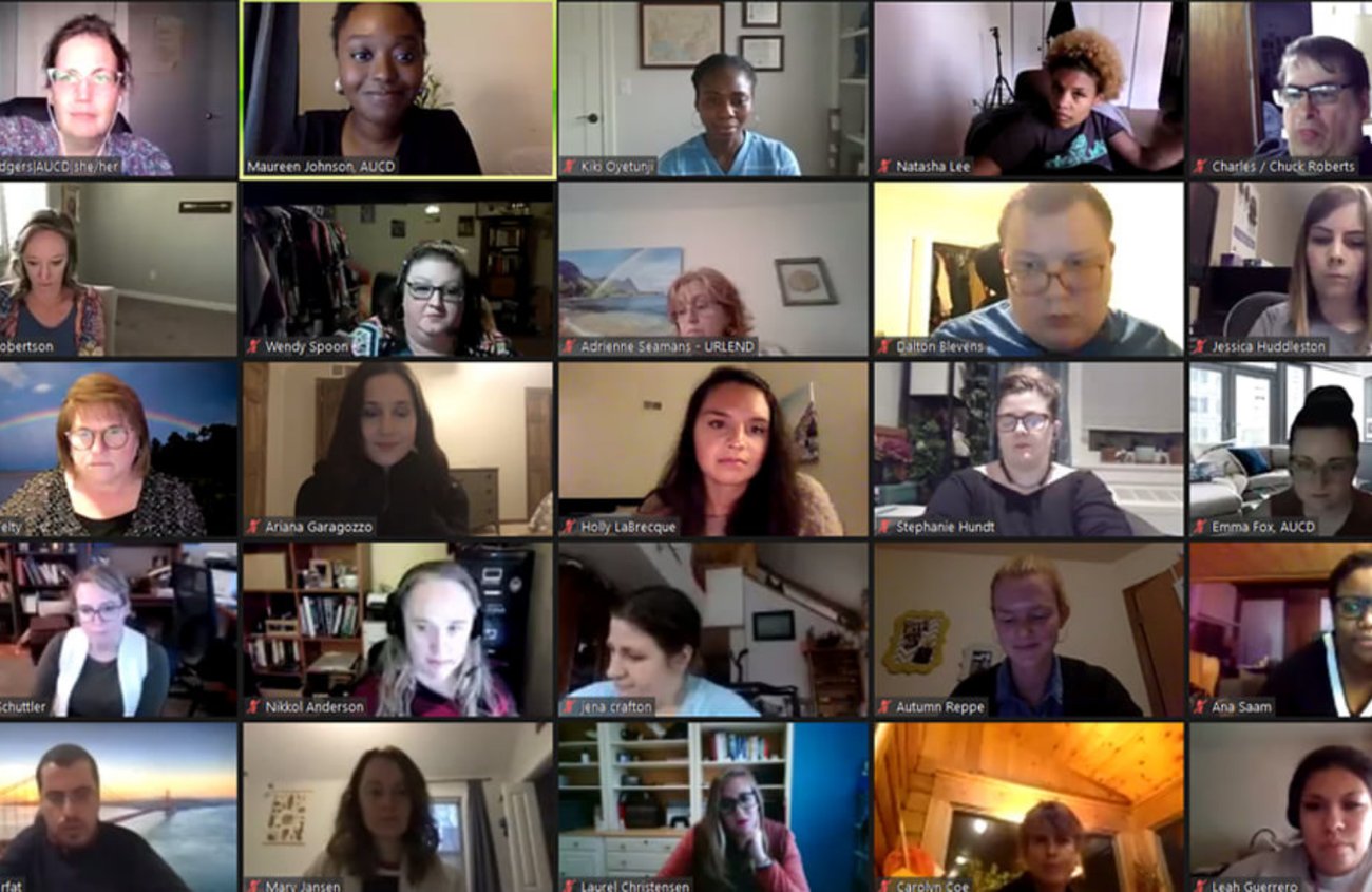 A group of AUCD trainees e on a video conference.