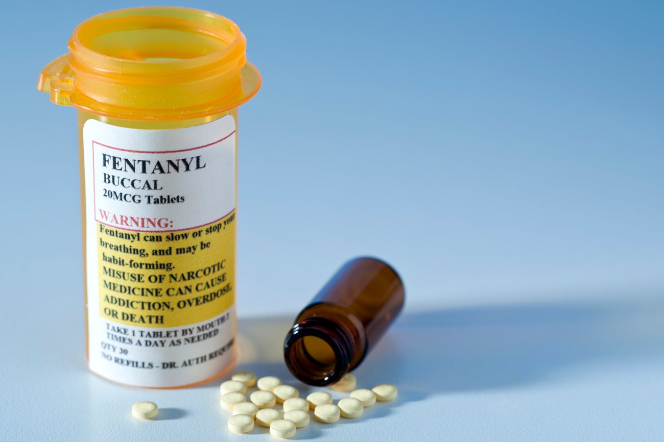 bottle of pills labeled fentanyl