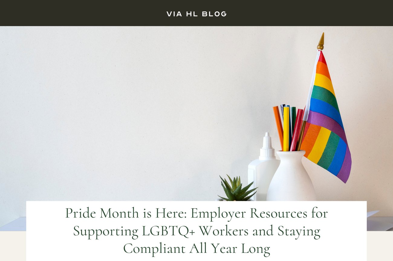 Via HL Blog image: desk with rainbow pride flag in pencil holder