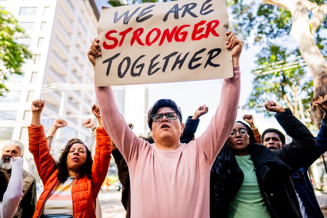Unions Members striking