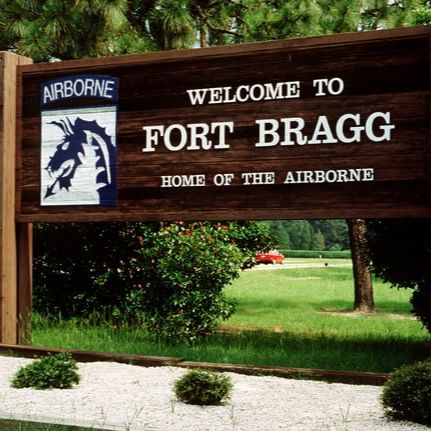 Sign that reads, "Welcome to Fort Bragg. Home of the airborne."